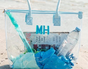 Bolsa de praia transparente com monograma // Bolsa de praia personalizada, bolsas para madrinhas, bolsa personalizada para ela, presentes para despedida de solteira, lembrancinhas de festa