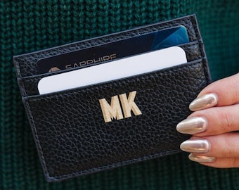 Personalized Leather Cardholder // Pebbled Leather Credit Card Holder, Minimalistic Women's Slim Wallet, Christmas Gift Ideas, Holiday Gift