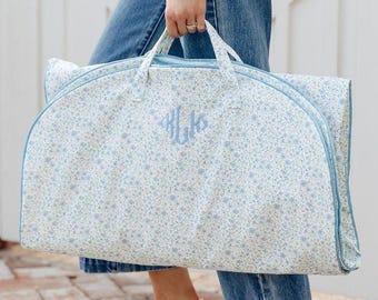 Embroidered Garment Bag // Bridesmaid Gift, Bride Gift, Travel Garment Bag, Canvas Bag, Floral Monogram Canvas Travel Bag, Dress Bag