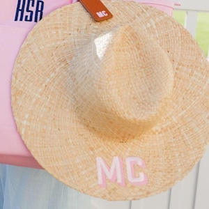 Embroidered Straw Beach Hat - Shadow Monogram // Personalized Straw Hat, Sun Hat, Bachelorette Gift, Personalized Gifts, Custom Sun Hat