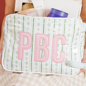 Bolsa extragrande transparente com apliques // Bolsa de maquiagem floral personalizada, presente para ela, presente para madrinha, bolsa de higiene personalizada, viagem