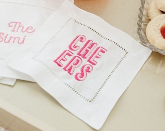 Cheers Embroidered Cocktail Napkins (Set of 4)