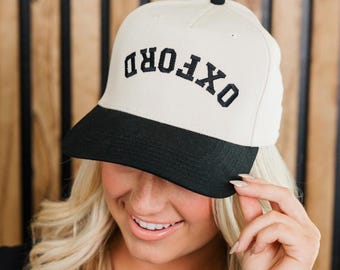 Gorra de camionero vintage bordada al revés personalizada // Gorra con texto al revés personalizada, 5 paneles, bordada en dos tonos, gorra snapback