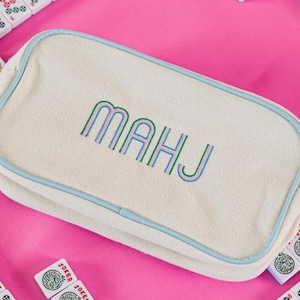 Bolsa de lona bordada (grande e extra grande) / Bolsa de peças de Mahjong bordada Bolsa de peças de jogo Mahjong Presente Mahjong Bolsa de zíper de Mahjong personalizada