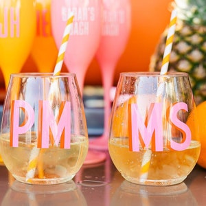 Shadow Monogram Stemless Wine Tumbler - Bachelorette // Wedding // Party // Pool - 4TH23