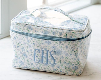 Maleta de viagem com revestimento transparente // Maleta de viagem e bolsa de maquiagem com monograma, estojo de maquiagem bordado, presente personalizado para convite de madrinha.