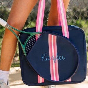 Striped Monogram Tennis Bag // Personalized Tennis Gift Monogram Sports Bag Tennis Gear Organizer Gifts for Tennis Lovers Tennis Racket Bag