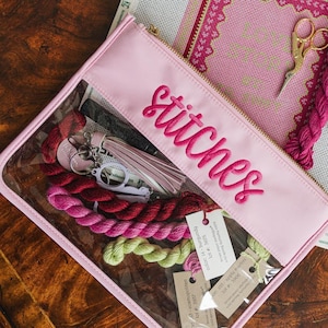 Nålspets genomskinlig nylonpåse // Nålspets NDLPT-projektpåse för förvaring brudtärnor personligt namn skola vardagsnålspetsprojektpåse