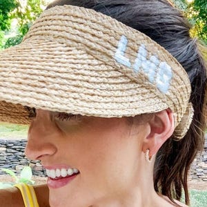 Embroidered Straw Visor - Shadow Monogram // Personalized Straw Visor, Monogram Beach Hat, Bridesmaid Gift, Beach Visor, Bachelorette Party