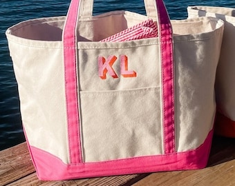 Geborduurde canvas draagtas met monogram