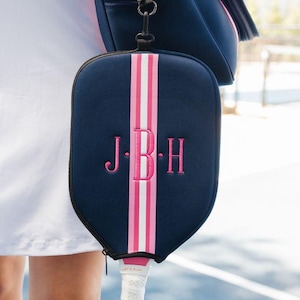 Striped Monogram Pickleball Paddle Cover // Women&#39;s Pickleball Bag Custom Pickleball Cover Gift for Her Custom Pickleball Gift Paddle Holder