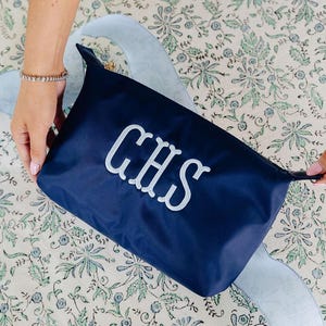 Haven Pouch // Embroidered Monogram Nylon Pouch, Embroidered Makeup Bag, Bridesmaid Gifts Proposal, Custom Cosmetic Bag, Bridal Party Gifts