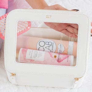 Clear Leather Toiletry Case with Gold Foil Monogram