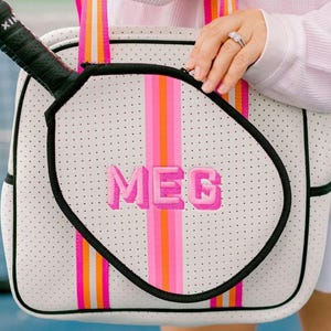 Striped Monogram Pickleball Bag // Women&#39;s Pickleball Bag Pickleball Bag for Her Pickleball Gift Pickleball Tote Adjustable Shoulder Strap