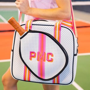 Striped Monogram Pickleball Bag // Women&#39;s Pickleball Bag Pickleball Bag for Her Pickleball Gift Pickleball Tote Adjustable Shoulder Strap