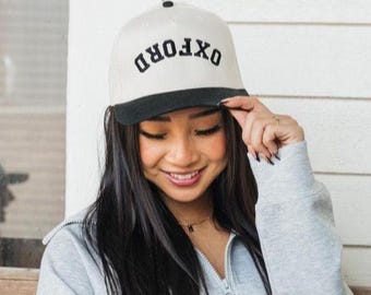 Custom Embroidered Upside Down Vintage Trucker Hat // Custom Upside Down Text Hat 5 Panel Two Tone Embroidered Hat Snapback Hat
