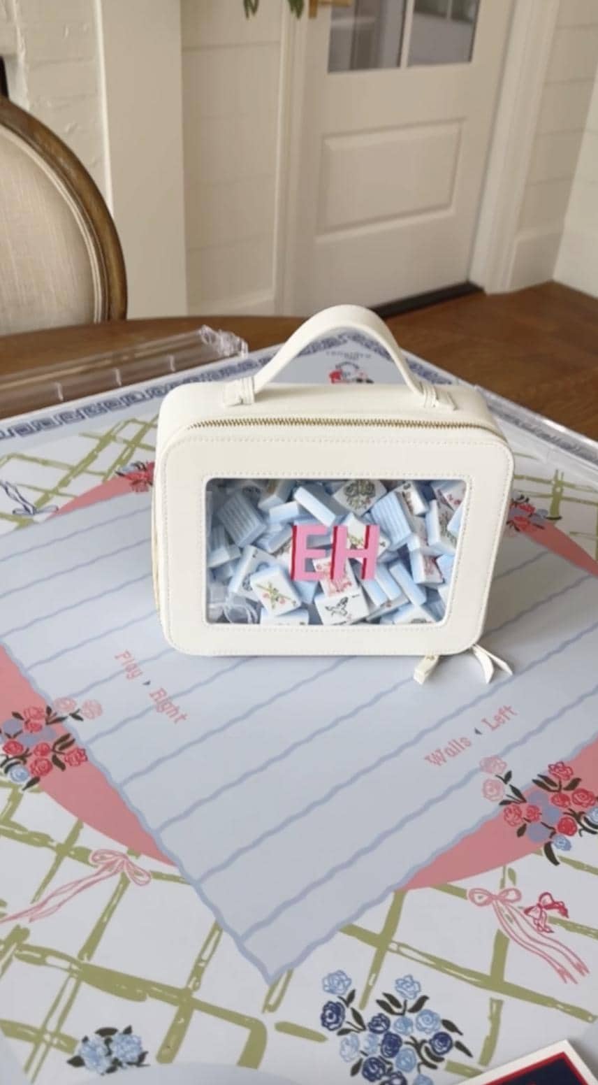 Clear Leather Toiletry Case - Middle // Mahjong Tile Bag, Mahjong