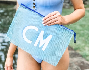 Shadow Monogram Pool Bag // Bridesmaids Wedding Custom Bachelorette Name School Everyday