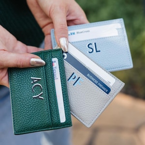 Porte-cartes en cuir personnalisé // Porte-cartes de crédit en cuir grainé // Porte-cartes minimaliste