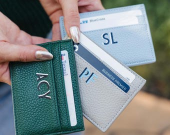 Personalized Leather Cardholder // Pebbled Leather Credit Card Holder // Minimalistic Card Holder