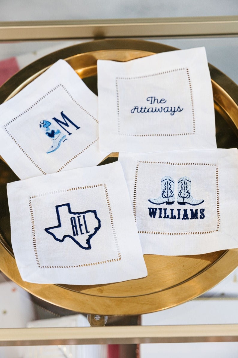 Embroidered Texas Monogram Cocktail Napkins Set of 4 image 1