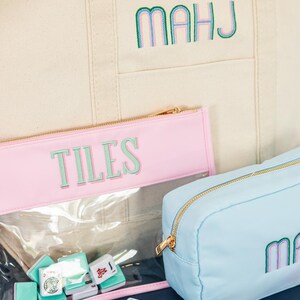 Bestickte Mahjong Nylon Tasche // Mahjong Tile Bag, Mahjong Zubehör, Aufbewahrungstasche, Kartenhalter, Mahjong Tasche, Mah Jongg, Mahj Bild 3