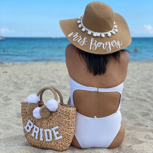 Bride and Groom beach straw hat♥️ Happily Ever After Sun Hat | David main image 3