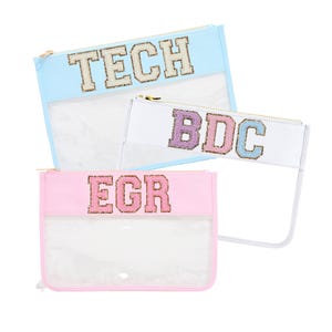Pochette transparente en nylon avec écussons // Trousse de toilette personnalisée, trousse de maquillage, trousse de voyage, trousse SPF, trousse à cosmétiques, trousse TSA, trousse de toilette transparente