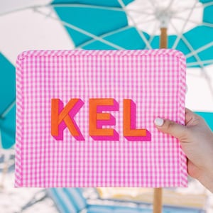Embroidered TRVL Roadie // Embroidered Name Makeup Bag, Monogramed Makeup Bag, Bridesmaid Gift, Monogram Toiletry Bag, Custom Cosmetic Case