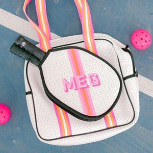 Striped Monogram Pickleball Bag // Women&#39;s Pickleball Bag Pickleball Bag for Her Pickleball Gift Pickleball Tote Adjustable Shoulder Strap