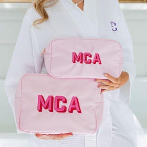 Embroidered Nylon Pouch (Large & Extra Large) // Embroidered Makeup Bag, Bridesmaid Gifts Proposal, Custom Cosmetic Bag, Bridal Party Gifts