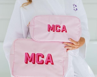 Embroidered Nylon Pouch (Large & Extra Large) // Embroidered Makeup Bag, Bridesmaid Gifts Proposal, Custom Cosmetic Bag, Bridal Party Gifts