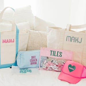 Bestickte Mahjong Canvas Tote // Große Mahjong Tasche, Tote Bag, Mahjong Tile Bag, Mahjong Liebhaber, Mahjong Tile Tasche, Mahjong Tasche, Beige, Beige, Beige