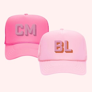 Embroidered Shadow Monogram Trucker Hat // Monogram Initials Trucker Hat Custom Bridal Party  Favors Bachelorette Party Personalized Gift
