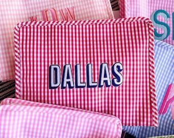 Embroidered TRVL Roadie // Embroidered Name Makeup Bag, Monogramed Makeup Bag, Bridesmaid Proposal Gift ,Monogrammed Toiletry Bag, Kid's Bag