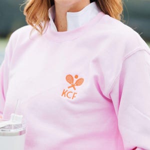 Custom Embroidered Monogram Sweatshirt with Motif // Custom Pickleball Sweatshirt, Pickleball Player Gift, Personalized Pickleball Team Gift