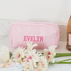 Embroidered Large Nylon Pouch // Custom Toiletry Bag, Monogrammed Makeup Bag, Personalized Gifts, Graduation Gifts, Custom Name Gift