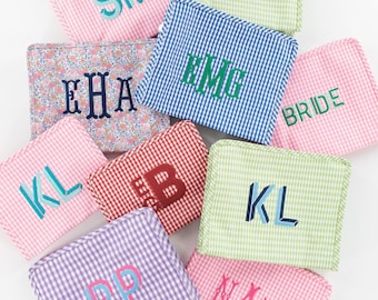 Embroidered TRVL Roadie // Personalized Makeup Bag Embroidered Gift for Her Custom Toiletry Bag Gingham Cosmetic Case Kids Storage Bag Gift