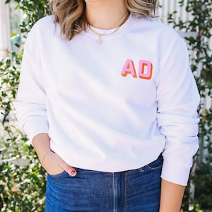 Embroidered Shadow Monogram Sweatshirt // Monogram Sweatshirt, Monogram Gift, Personalized Monogram, Monogram Pullover, Monogrammed Sweater