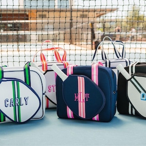 Striped Monogram Pickleball/Tennis Bag // Womens Pickleball Bag Pickleball Bag for Her Pickleball Gift Tennis Gift Custom Tennis Racquet Bag