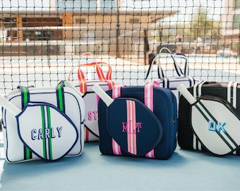Striped Monogram Pickleball/Tennis Bag // Womens Pickleball Bag Pickleball Bag for Her Pickleball Gift Tennis Gift Custom Tennis Racquet Bag