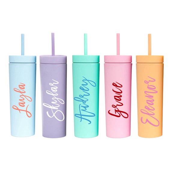 Personalized 16 oz. Matte Pastel Skinny Tumblers with Lids and