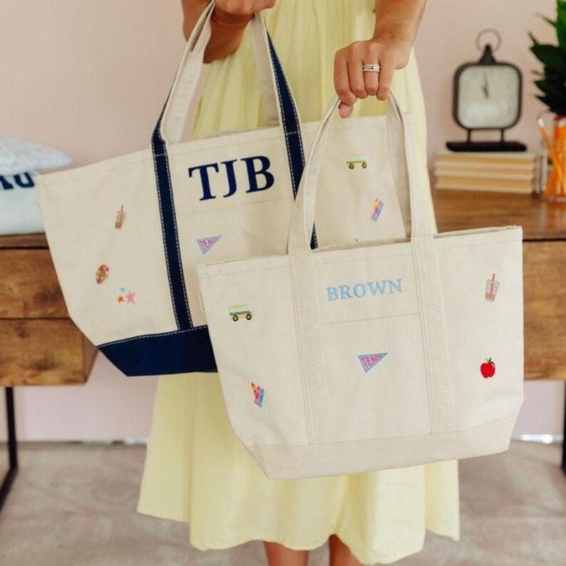 Embroidered Teacher Icon Canvas Tote // Personalized Gift, Teacher Tote Bag, Custom School Bag, Teacher Appreciation, Back to School Totes image 5