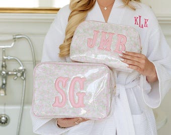 Clear Coated Pouch with Applique // Personalized Floral Makeup Bag, Bridesmaid Gift, Custom Toiletry Bag