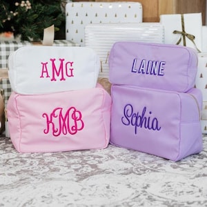 Embroidered Nylon Pouch (Large & Extra Large) // Personalized Makeup Bag Custom Cosmetic Bag Bridesmaid Gift Travel Makeup Bag Toiletry Bag