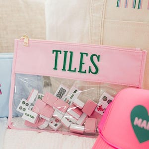 Bestickte Mahjong Nylon Tasche // Mahjong Tile Bag, Mahjong Zubehör, Aufbewahrungstasche, Kartenhalter, Mahjong Tasche, Mah Jongg, Mahj Bild 6