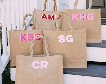 Shadow Monogram Jute Carryall // Bridesmaid Gift,Beach Handbags,Bachelorette Gifts, Gift for Her, Bridesmaid Tote Bag, Beach Bag, Pool Tote