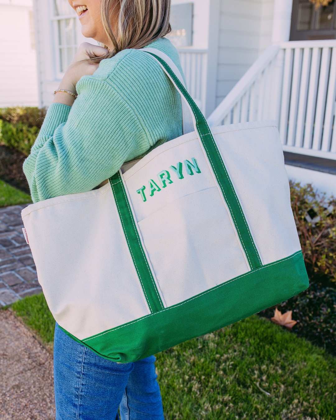 Embroidered Monogram Canvas Tote 