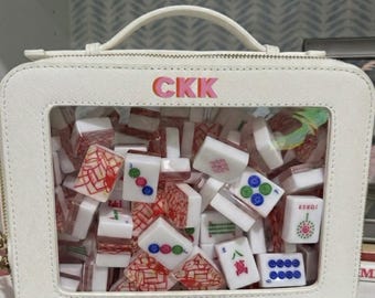 Clear Leather Toiletry Case - Top // Mahjong Tile Bag, Mahjong Accessories, Storage Bag, Cardholder Pouch, Mahjong Bag, Mah Jongg, Mahj