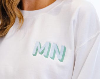 Embroidered Shadow Monogram Sweatshirt // Monogrammed Sweatshirt, Personalized Crewneck Sweatshirt, Cute Monogram Sweatshirt, Gifts for Her